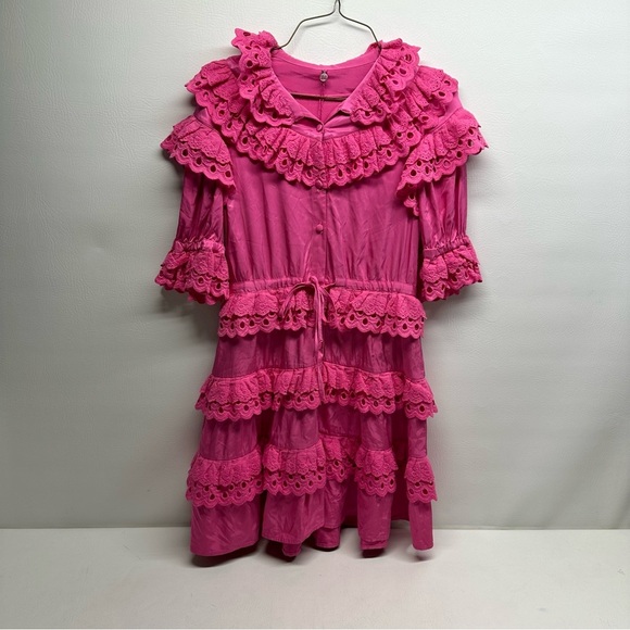 CeliaB Pink Ruffled Puff Sleeve satin Mini Dress nwt size Small - Picture 4 of 14
